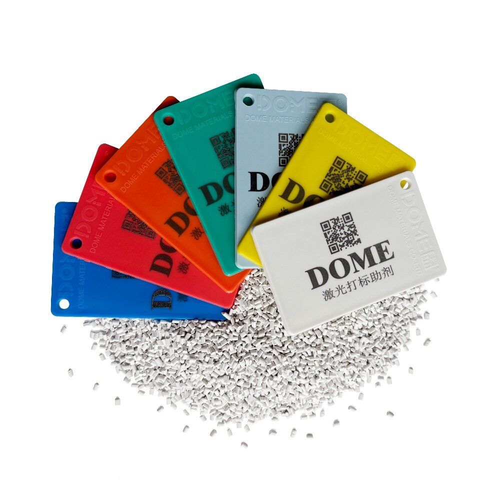 Black laser marking on colored TPU PP POM molded parts | laser marking masterbatch | laser marked black on colored polymer
